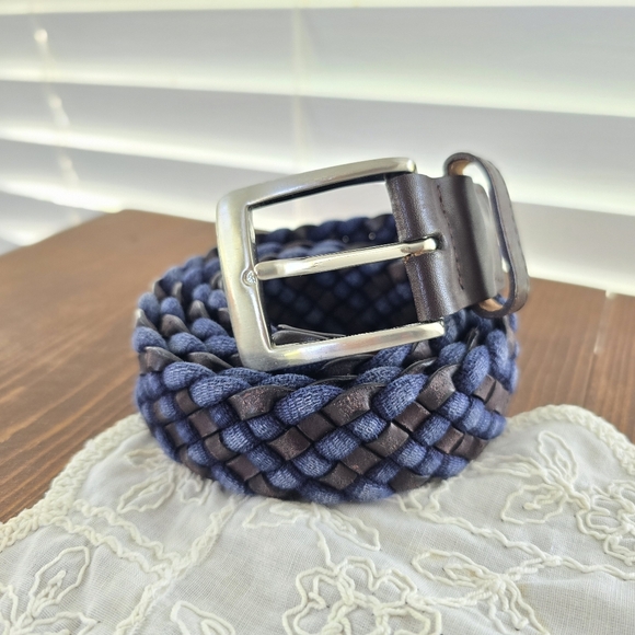 W. Kleinberg Leather-and-Cloth Braid Belt with Brushed Nickel Buckle Size 38 - Picture 1 of 8